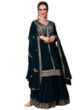 Libas Women'S Velvet Kurta Set (48779O_Teal Blue