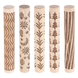 HARFINGTON 5pcs Wood Clay Roller 4Moon and Stars Grass Tree Wood Lines Grain Texture Pattern Rolling Pins Pottery Tools Rollers