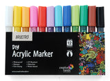 Brustro (Diy) Acrylic Marker Set Of 12 Vibrant Colours, Tip Size - 2Mm |Water-Resistant,Matte Finish,Uv Resistant,Non-Toxic Colo