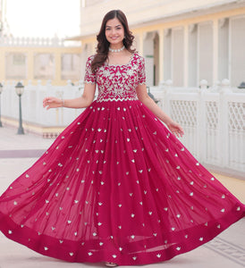 Fashion Basket Pink Anarkali Kurta Set With Embroidered Work For Women (In, Alpha, S, Regular, Standard, Pink)
