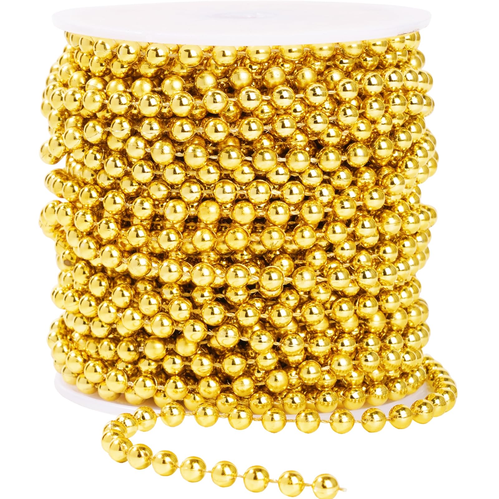 Craft Pearl 66 Feet Pearl Beads Garland for Christmas Tree, 6MM Gold Faux Pearls Strings Bead Roll Strand for Wedding Party Chri