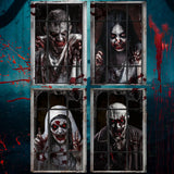 SmoothNovelty 4 Pack Halloween Window Decorations Halloween Ghost Curtain Scary Window Silhouettes Cover, Horror Ghost Male and 