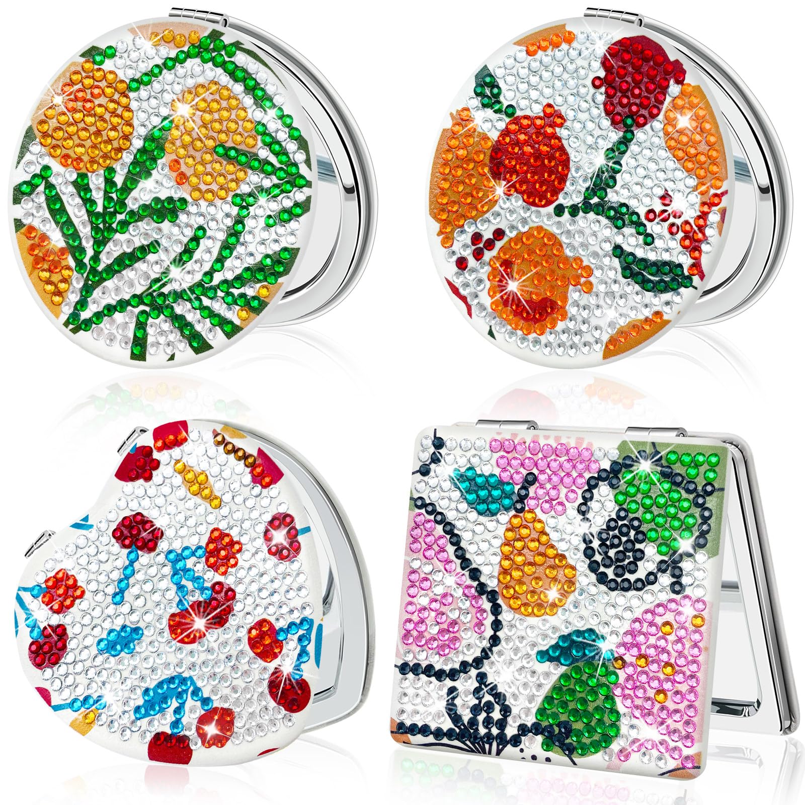 Diamond Art DIY Compact Mirror, Pocket Mirror - 4 Pcs Foldable Portable Mirror - Christmas & Birthday Gifts for Women & Girls