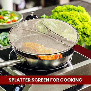 13 Grease Splatter Screen for Cooking | Stainless Steel Oil Splatter Guard and Ultra-Fine Mesh Protects Skin from Burns | TPR