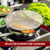 13 Grease Splatter Screen for Cooking | Stainless Steel Oil Splatter Guard and Ultra-Fine Mesh Protects Skin from Burns | TPR