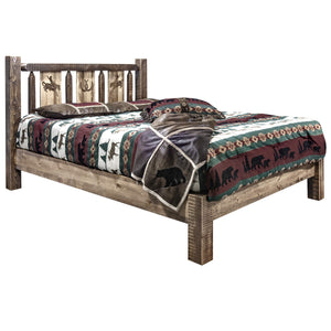 Montana Woodworks Woodworks Homestead Collection Full Platform Bed, Stain And Clear Lacquer Finish With Laser Engraved Bronc Des
