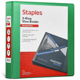 Staples Standard 1.5 3-Ring View Binder, Green