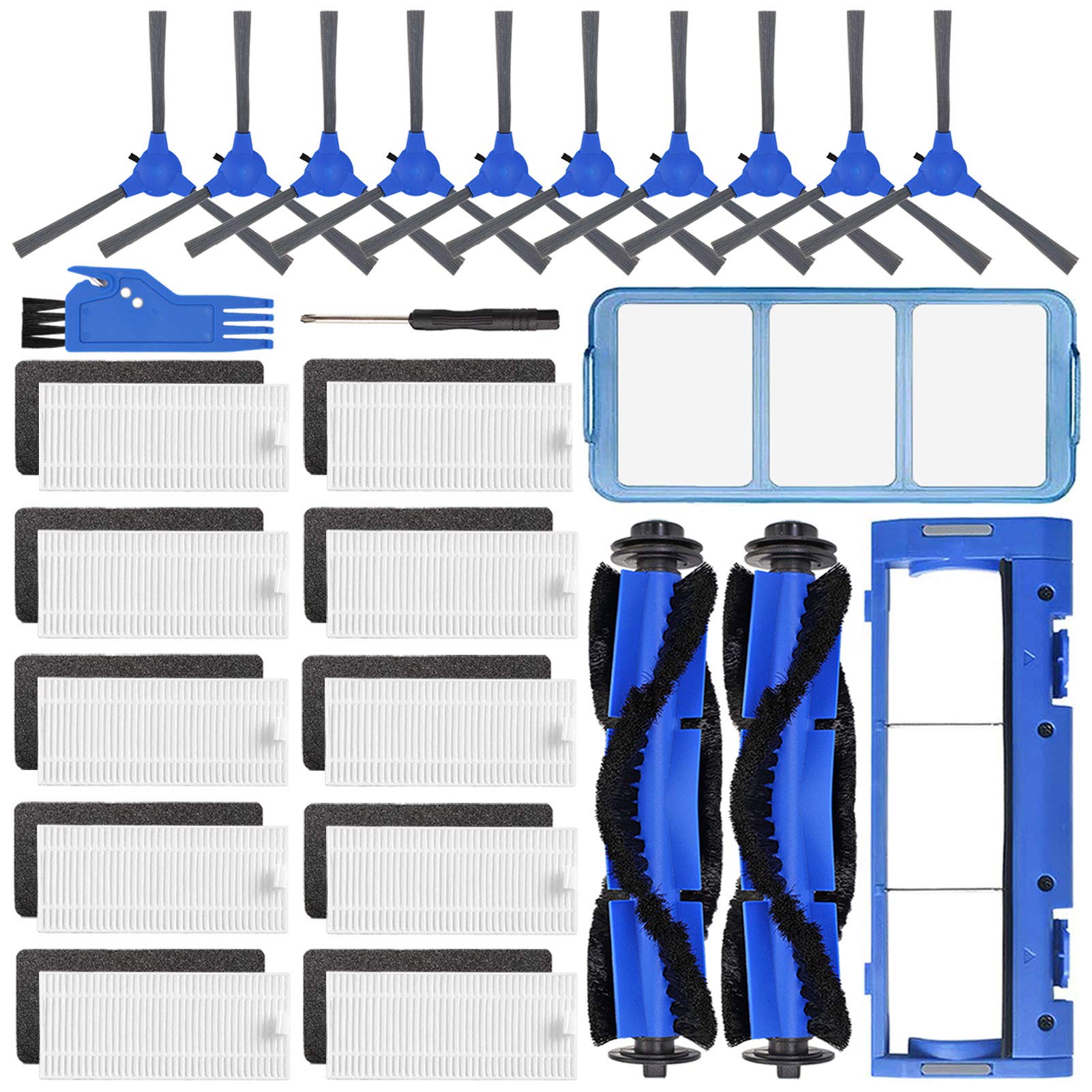 Replacement Parts Accessories Kit For Eufy Robovac 11S, 15C, 30, 30C, 12, 35C Vacuum Filters, 10 Side Brushes, 10 Filter, 2 Main