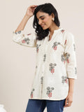 Libas Women'S Cotton Floral Printed Straight Kurti (29664_Off White_L)