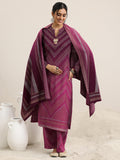 Libas Womens Woven Design Wool Straight Kurta With Palazzos And Dupatta