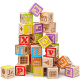SainSmart Jr. Wooden Alphabet Blocks 1.73 Inch, 30Pcs Building Blocks Including Letters, Numbers and Animals, Montessori Wooden 