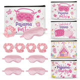 Papiailove 12 Pcs Sleepover Party Supplies for Girls, Includes 4 Pink Plush Eye Masks, 4 Hair Bands and 4 Double-Sided Printed M