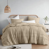 Comfort Spaces Khaki Cal King Size Comforter Set - 3 Pieces Pintuck Pleated Bedding Sets, All Season Lightweight, Extra Softness