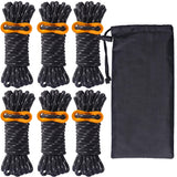 Hikeman 6 Pack 4mm Outdoor Guy Lines Tent Cords Lightweight Camping Rope with Aluminum Guylines Adjuster Tensioner Pouch for Ten
