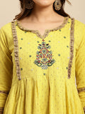 Rangita Lime Green Cotton Calf Length Embroidered Anarkali Kurti For Women | Kurta For Women_L
