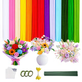 POMBUDS 572 PCS Pipe Cleaners Flower Kit, 13 Colors Chenille Stems with Floral Wires, Stamen, Tapes, Dot Glue, Instruction & Whi