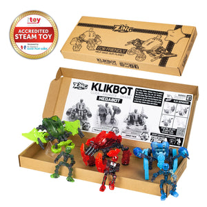 Zing Klikbot Megabots - Pack of Three - Green, Blue and Red - Toy Figures with Unique Accessories - for Kids 8 Plus