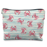 Likjad Beach Crab Makeup Bag, Coastal Blue Stripe Crab Cosmetic Bags for Women, Ocean Themed Gifts Makeup Pouch, Gifts for Beach