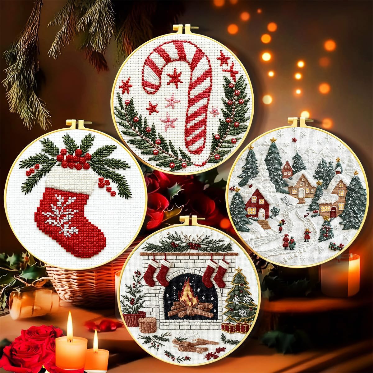 Zhenqing 11 Count Stamped Cross Stitch Kits for Adults Beginners, Hand Embroidery Christmas Ornaments kit with Instructions Embr