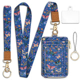Flowers Butterfly Lanyard Wallet with ID Badge Holder, Small RFID Wallet Women Keychain Wristlet, Slim Credit Card Holder Case w