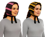 Nishvith Lines Stylish Winter Knit Muffler, Striped Pattern, Ear Protection Design With Ties, Warm Casual Wear For Women(Pack 