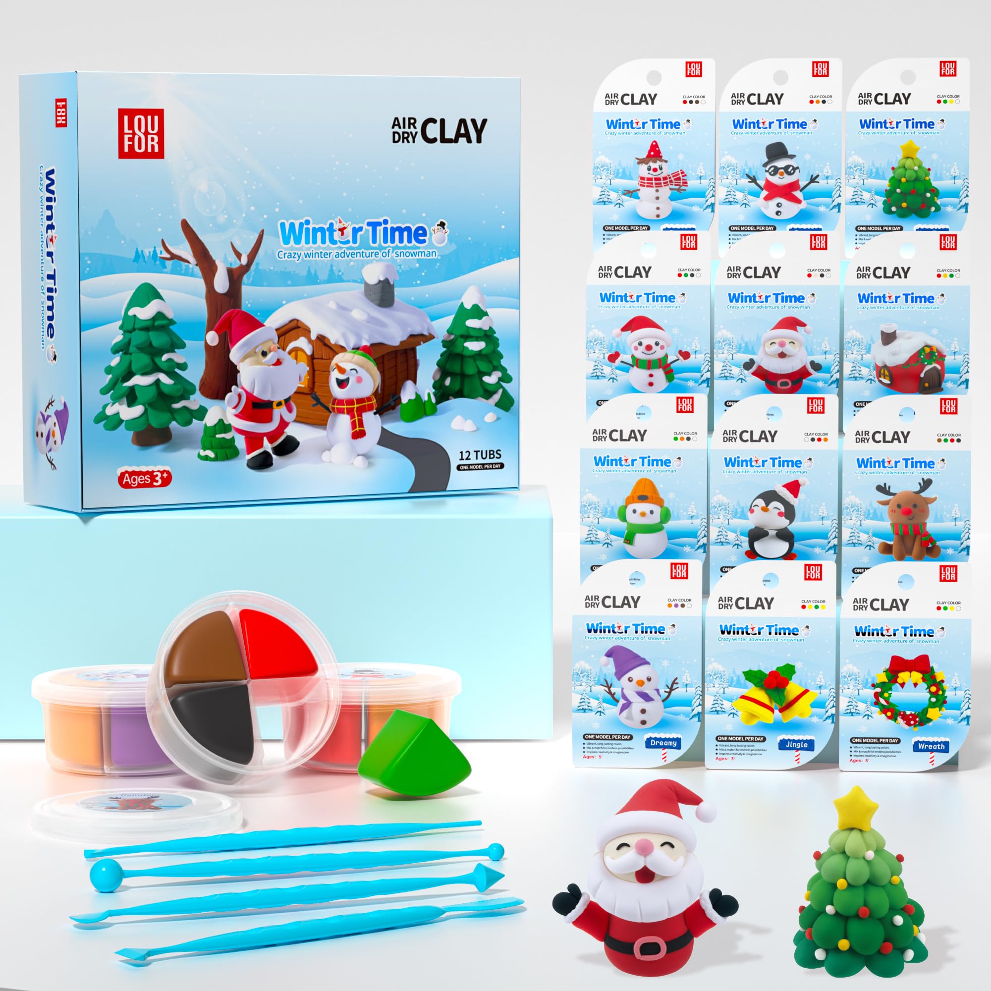 Air Dry Clay Kit - Christmas Crafts for Kids 12 Boxes Winter Theme, Ultra Light & Soft, Safe & Non-Toxic, DIY Modeling Clay with