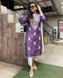 Anni Designer Women'S Rayon Blend Straight Embroidered Kurta With Pant & Dupatta (Fresh-Lavender_L_Purple_Large),Purple,L,,,