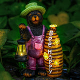 Joint Honglin Solar Adorable Bear Garden Statue with Beehive and Lantern - Bee HappyResin Outdoor Decoration for Yard, Patio
