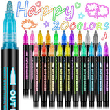 Sofier 20 Colors Glitter Markers Outline Pens Shimmer Metallic Markers Drawing Crafts Art Supplies Trendy Gift Idea for Girls Te