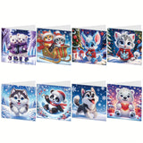 Tontut 8pcs Diamond Art Painting Greeting Card, Bear, Dog, Cat Animals 5D DIY Special Shape Diamond Painting Christmas Birthday 