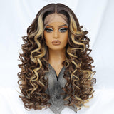 Felek Honey Blonde Wig Long Synthetic Loose Wave Lace Front Wigs for Black and White Women Ombre Brown 13x6 HD Transparent Lace 