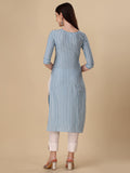 Wedani Women'S Cotton Round Neck Casual Wear Straight Kurta (Krt506) Sky Blue,Sky Blue,M,Cotton,A-Line,