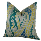 Plutus Brands Plutus Fun Paisley Handmade Throw Pillow, 12 X 25, Blue/Yellow/Green