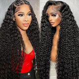 Gearina 36inch Deep Wave Lace Front Wigs Human Hair 200 Density 13x6 HD Transparent Lace Front Wigs for Women Deep Curly Lace Fr