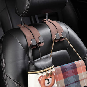 Amelity Car Hooks for Purses and Bags, Headrest Hooks for Car, Purse Hook for Car, 2 in 1 Car Seat Hooks for Headrest (Brown - 2