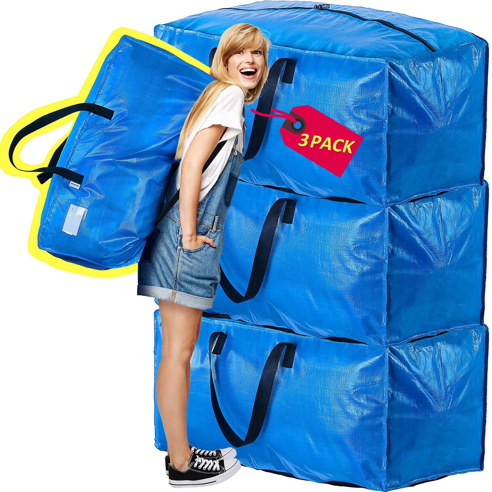 AlexHome Moving Bags Heavy Duty,Extra Large Packing Bags for Moving,Reusable Plastic Moving Totes,Clothes Storage Containers,Mov