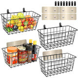 4 Pack Hanging Wall Basket Wire Storage Baskets, Adhesive Basket for Cabinet Door Organizer(2 Wall Mounting Options), Hanging Fr