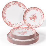 Trendables Disposable Plates For Party Supplies | Pink Floral Plastic Plates For Wedding 200 Pcs - 100 X 8 & 100 X 10 Dinner Pla
