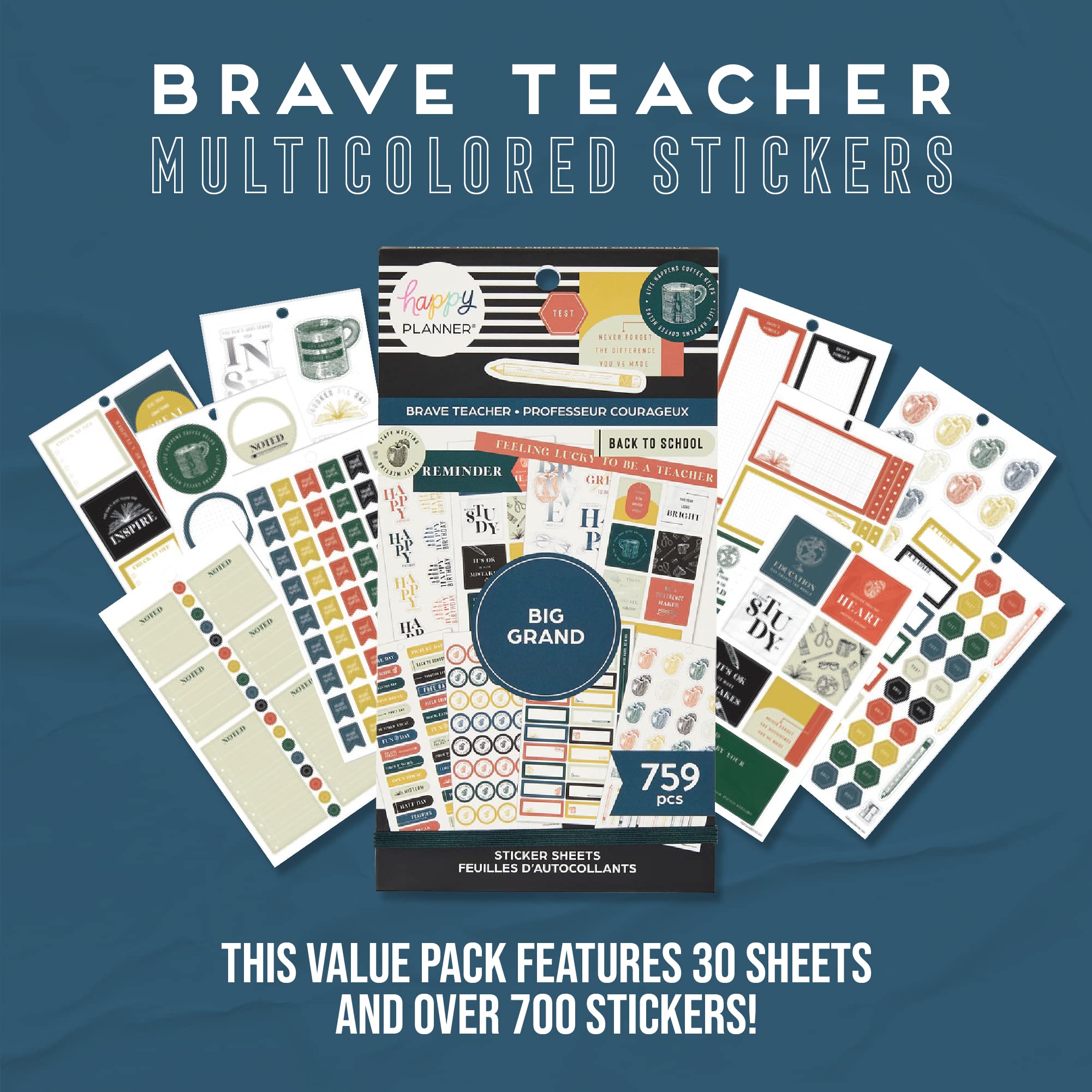 Happy Planner Sticker Pack, Teacher-Planner Stickers, Back-to-School Accessories, Planning Stickers for Teachers, 30 Sheets, 759