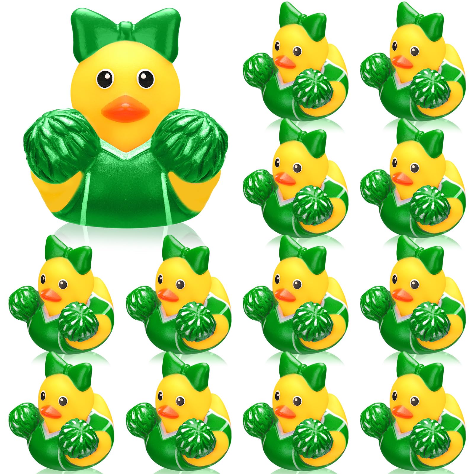 MiniInflat 24 Pcs Cheer Team Gifts Bulk Cheerleader Mini Rubber Ducks with Bows for Cheerleaders Gifts Cheer Team Party Favors I