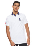 U.S. Polo Assn. Mens Slim Fit Pique Polo, White/Dodger Blue, Medium