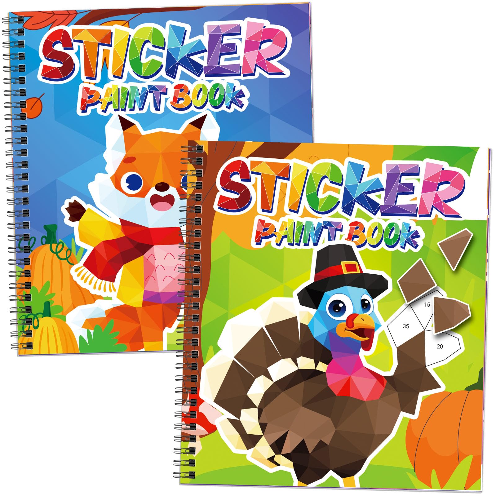 Omgouue 2PCS Thanksgiving Crafts for Kids Ages 4-8 Sticker Paint Books Includes Turkey Maple Leaf and More Designs Gift Fall The