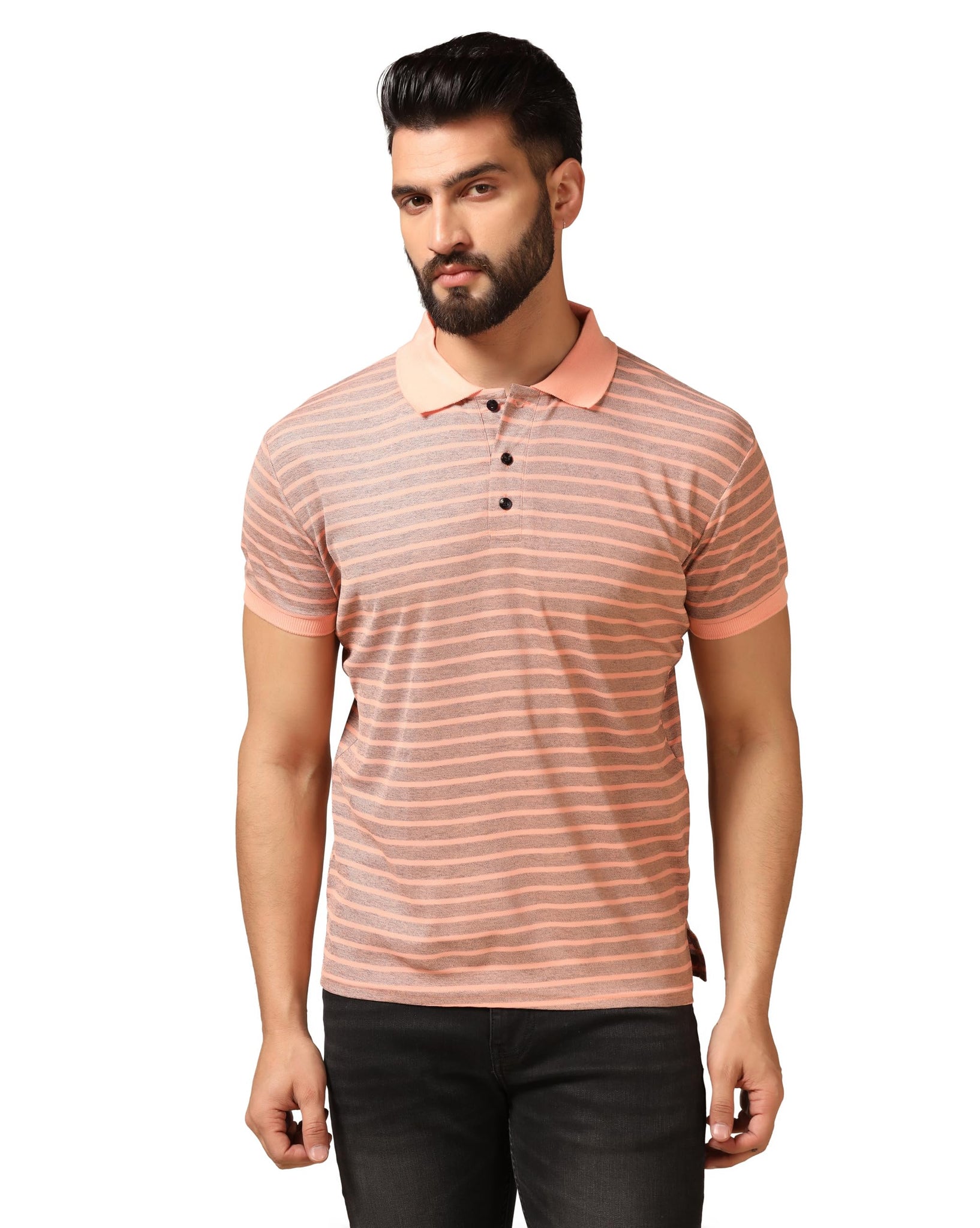 Toplot Men'S Regular Fit Half Sleeve Casual Polo T-Shirt (Lining-Polo-5166-Peach-M),Peach,,B0CXT5Z93S