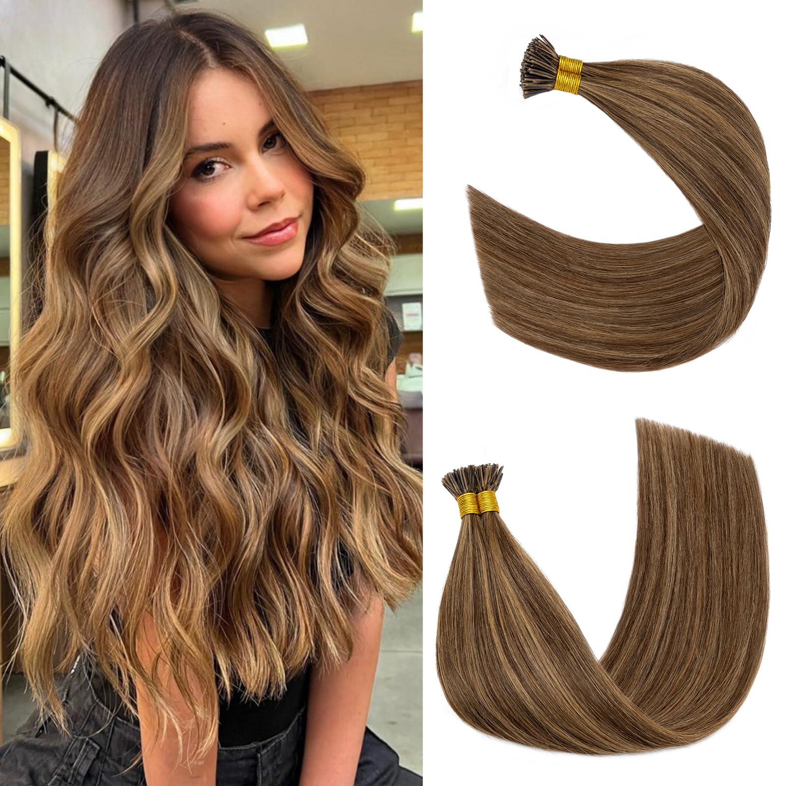 100 Strands/Pack I Tip Remy Human Hair Extensions 16 Inches Cold Fusion Hair Piece Pre Bonded Keratin Stick In Hair Extensions L