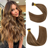 100 Strands/Pack I Tip Remy Human Hair Extensions 16 Inches Cold Fusion Hair Piece Pre Bonded Keratin Stick In Hair Extensions L