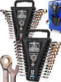 Premium 24-Piece Ratchet Wrenches Set with Magnetic Organizer, SAE 1/4-7/8 & Metric 8mm-19mm, Cr-V Steel Ratcheting Wrench Set, 