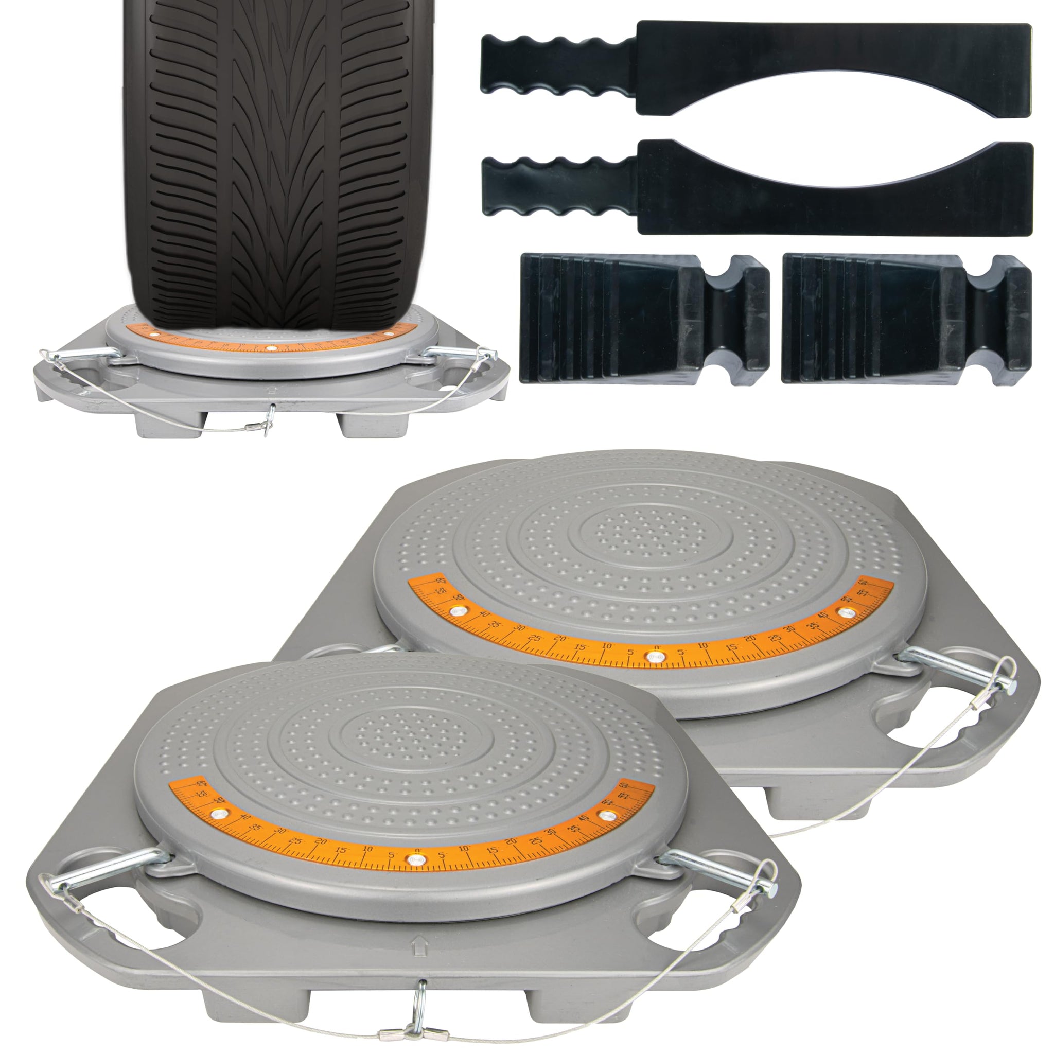 AutoSolo Wheel Alignment Turn Plates - 4-Ton Capacity, Brass Dial Measurements, with Bonus Accessories for Complete Wheel Alignm