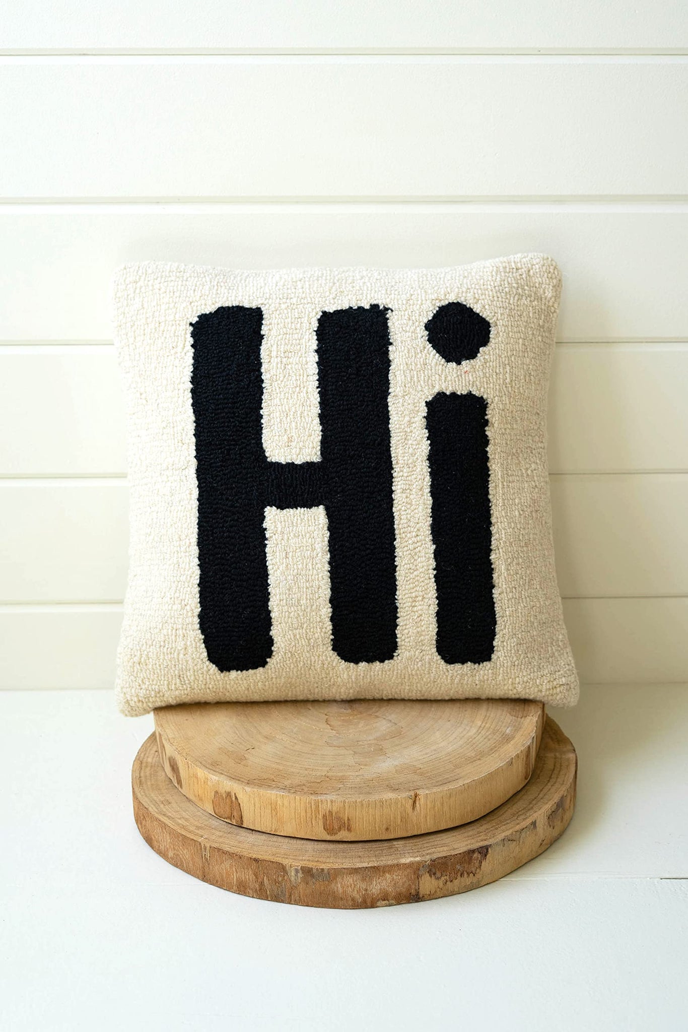 'Hi'' Hand-Hooked Pillow