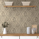 Toduso Peel and Stick Wallpaper Vintage Wall Paper Boho Contact Paper Brown Floral Removable Wallpaper for Bathroom Bedroom Flow