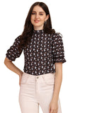 Wedani Women'S Casual Puff Sleeves Ruffled Collor Foral Top (Large Black-2),Black-2,L